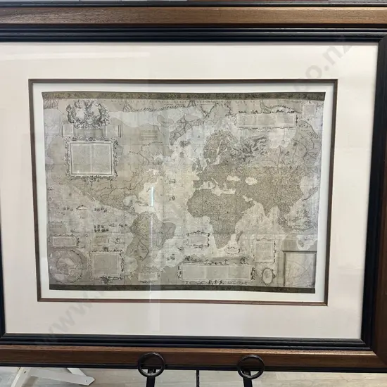 Large Framed Print Of Old Style Map With Historical Cartograhic Details  NOVA ET AVCTA ORBIS TERRAE DES CRIPTIO AD VSVM 