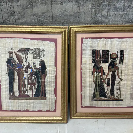Gilt Framed Egyptian Papyrus Scenes From Ancient Egyptian Mythology H57,W47cm.