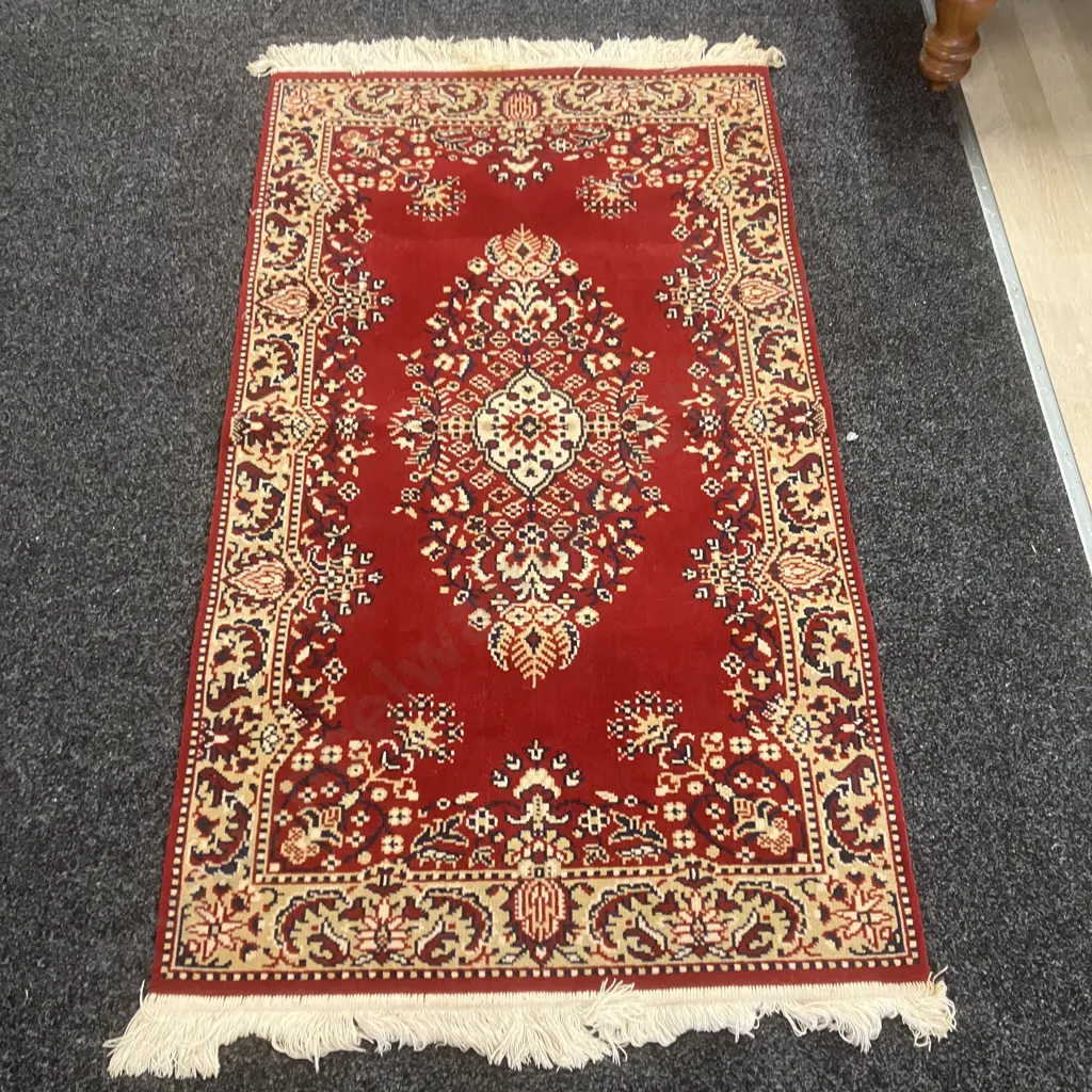 Floor Rug With Tassels - Red, Brown & Black Colours. 172 x 91cm Image 1++