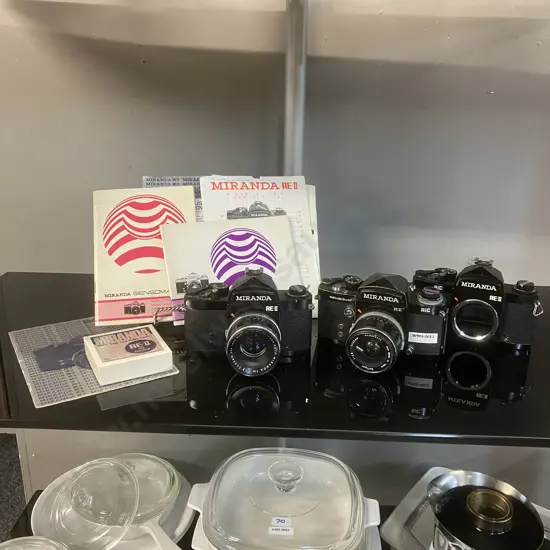 Miranda Sensomat Cameras - 1971 RE 1:2.8 f=35mm, 2 x 1975 RE-II Bodies, 1:1.8 f=50mm Lens, Manuals, CM Converter - Japan