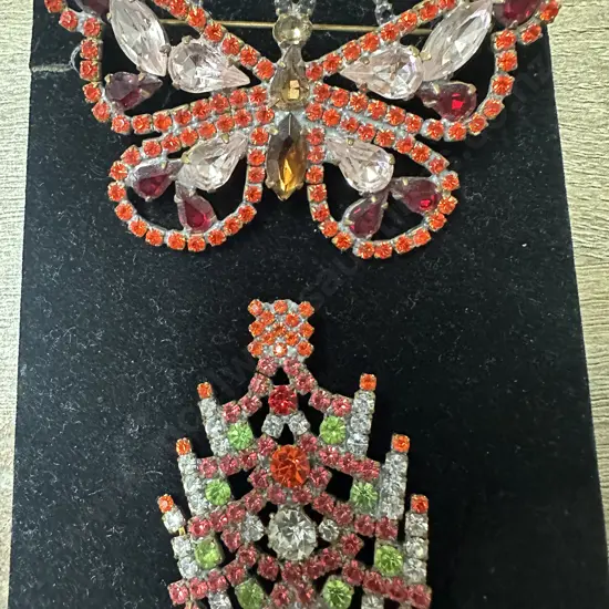 Art Deco Czech Glass Brooches Including Butterfly & Christmas Tree