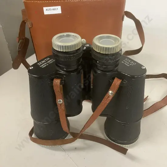Vintage Zenith 10 x 50 Coated Optics Binoculars, Field 5 #74932 (Carry Case Needs repair)