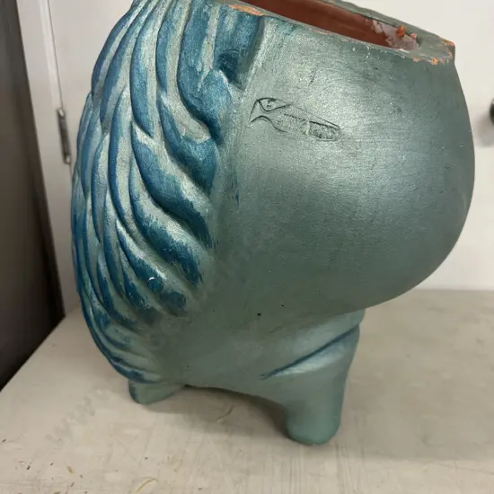 Living Trend Terracotta Planter Turquoise Blue Feather Effect H50cm.