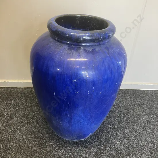 Blue & Black Glazed Terracotta Garden Urn. H62cm