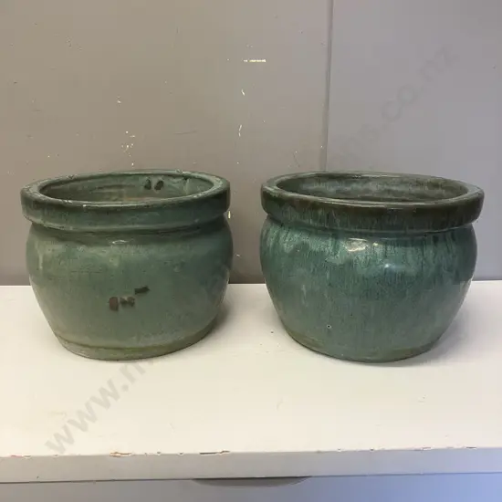 Pair of Green Glazed Planters. 22 x 30.5cm