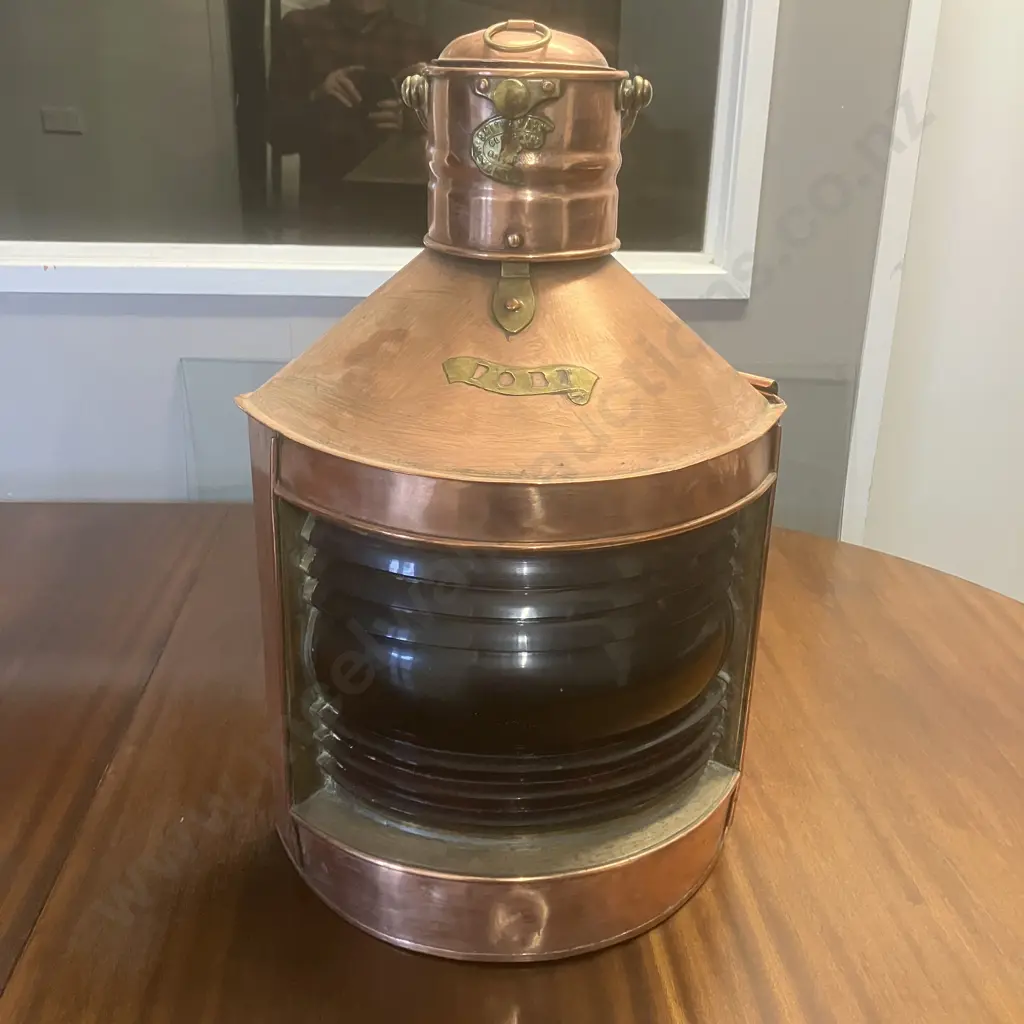 Vintage British Made Nautical Port Side Copper Lantern With Oil Pod -Smith Bridge Works Newcastle. H56cm Image 1++