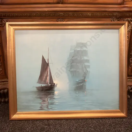 "Night Mists" by Montague Dawson (English,1895-1973) Framed Art Print. 68.5 x 84.5cm