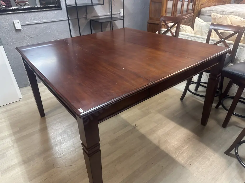 Wooden Counter Height Extension Table With 8 x Crossback Swivel Barstools H92 W152 D102 / 52cm Extension Image 1++