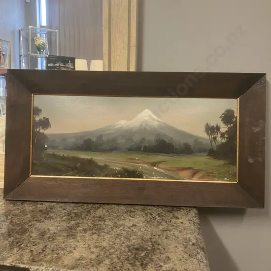 Paul Wren 'Mt Egmont' Signed Colonial Landscape Oil. 37 x 73cm