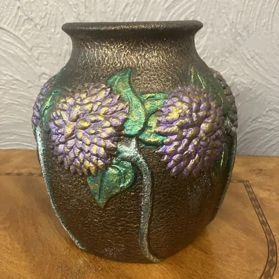 Pottery Vase In A Roseville Pottery Sunflowers Style. H22cm