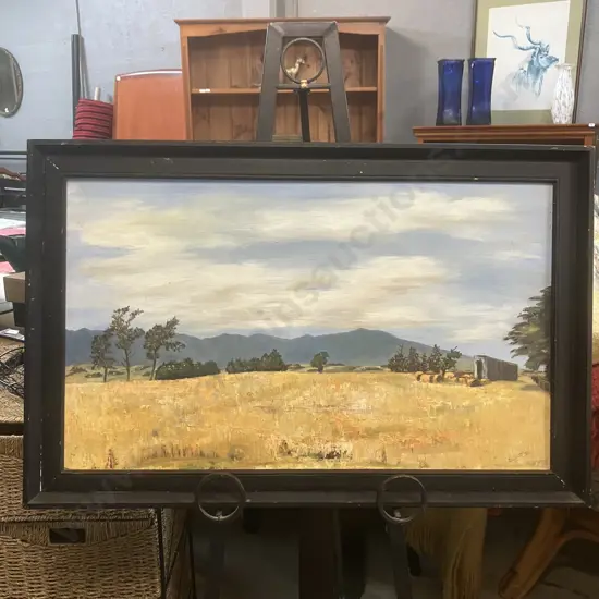 Large Landscape Oil Painting Signed Burnett '82, Framed. 55 x 86cm
