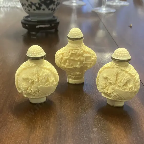 Chinese Carved Resin Snuff Bottles x 3