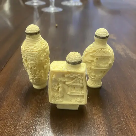 Chinese Carved Resin Snuff Bottles x 3