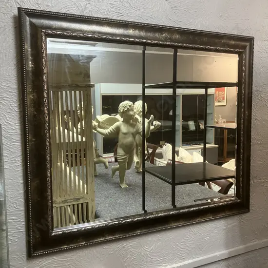 Bevelled Edged Wall Mirror With Black & Rose Gold Coloured Framed. 75 x 92cm