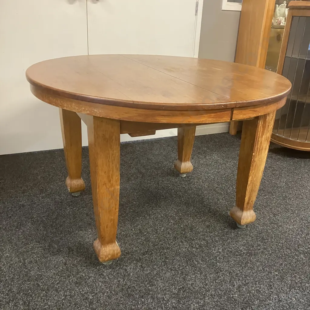 Antique Handmade  New Zealand Rimu Extension Table With Six Dining Chairs, 2 Leaves. W113 x 114, 2 x 33.5cm Leaves Image 1++