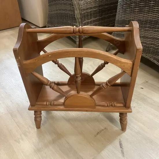 Mid Century Wooden Magazine Holder. H52 W48 D25cm