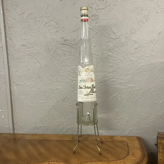 Vintage LIQUORE GALLIANO 1.75L Glass Bottle With Spigot Tap In Metal Stand. H87cm