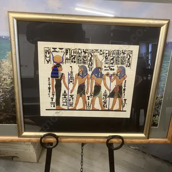 Framed Egyptian Artwork On Papyrus Paper Signed. 49 x 55cm