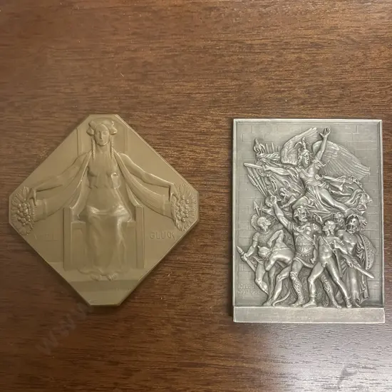 Art Medal - Viel Gluck 1906 Bronze 63 x 63mm & Hermann Dubois (1895-1958) "Der Aufbruch" Plaque 66 x 50mm