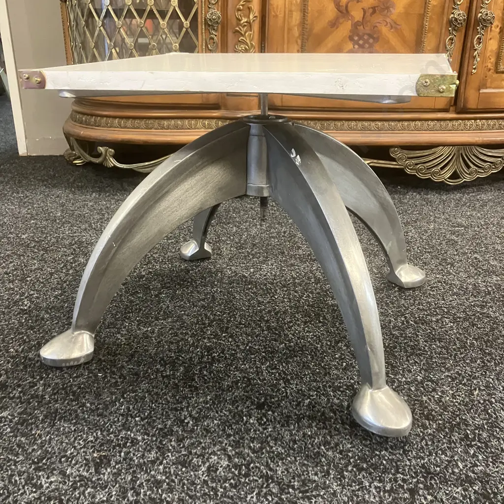 White Swivel Top Side Table On Polished Aluminium Atomic Styled Base. H34 W36.5 D41cm Image 1++