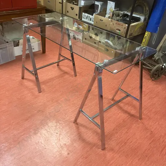 Glass Top Trestle Office Desk  / Table. 140 x 60cm