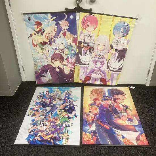 Anime Wall Scrolls x 4 - JoJo's Bizarre Adventure, Sword Art Online, Re: Zero