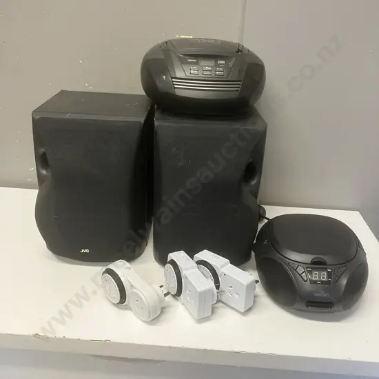 Pair of JVC SP-04 Speakers (6 Ohm 70W), Veon & Akai CD Players, Three Time Switches