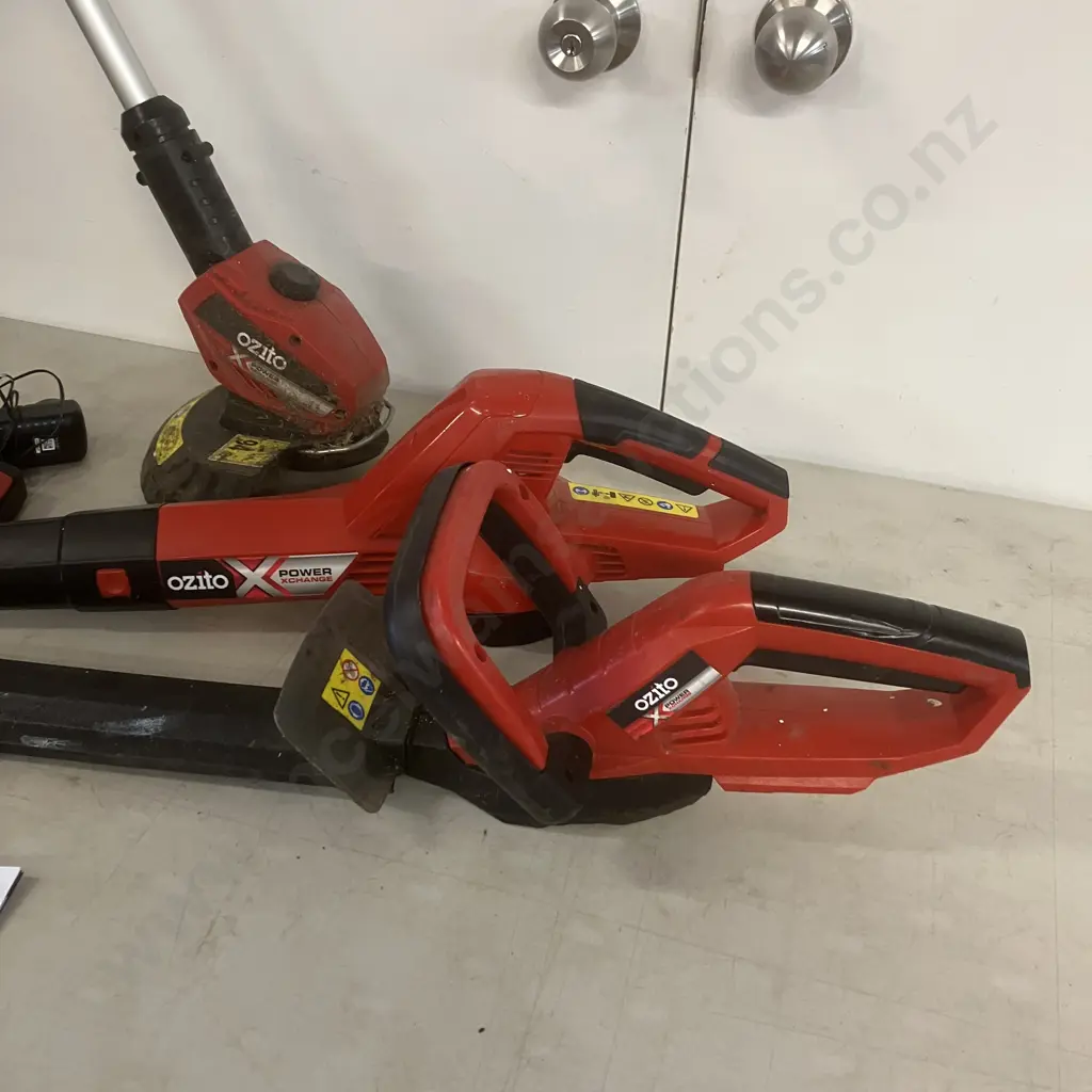Ozito X Power XChange 18V Cordless Blower, Hedge Trimmer, Grass Trimmer With 2.0Ah Battery & Charger Image 1++