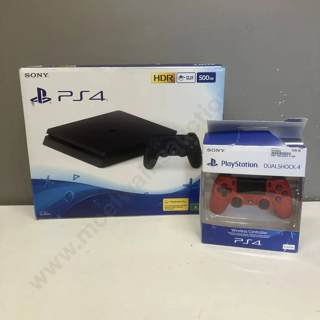 Sony PS4 Jet Black 500GB (Boxed) & Magma Red DualShock 4 Controller (Boxed) Image 1++