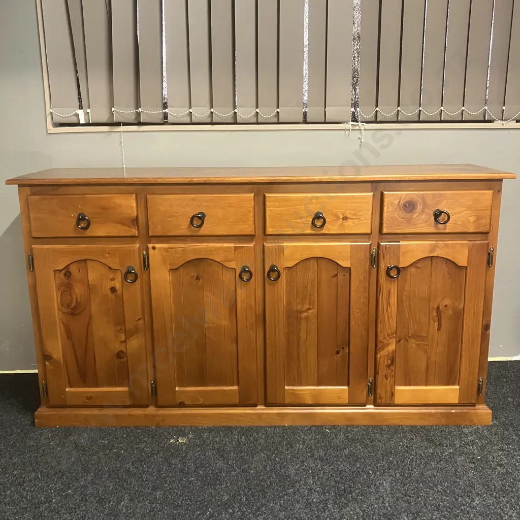 Pine Buffet, 4 Drawer, 4 Door, Black Steel Ring Handles. H87 W158.5 D40cm Image 1++