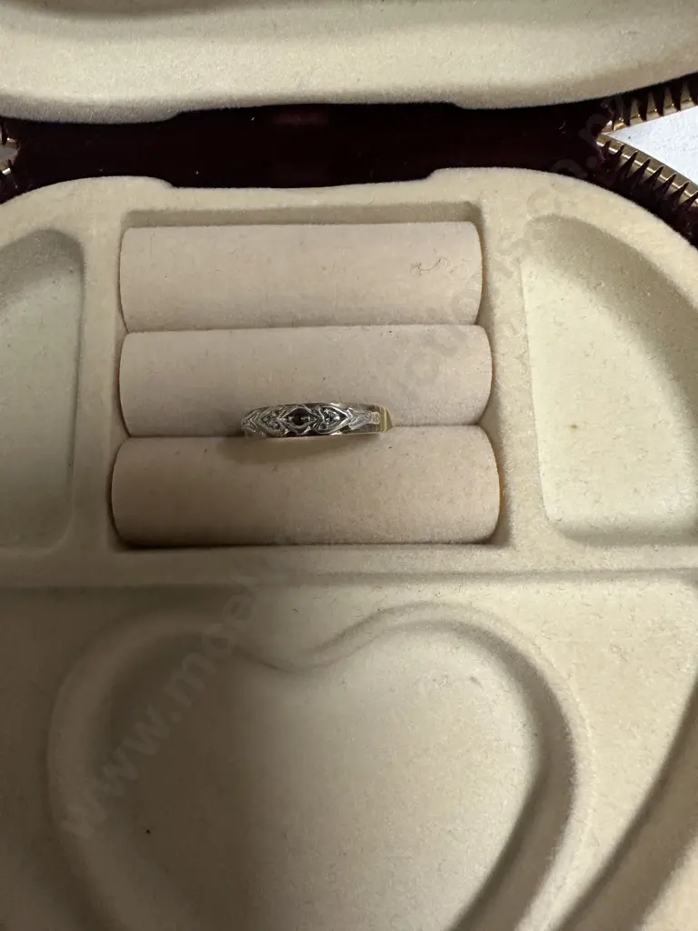 Gold Ring Stamped 375 With Small Ruby Stone & Diamonds Each Side Image 1++