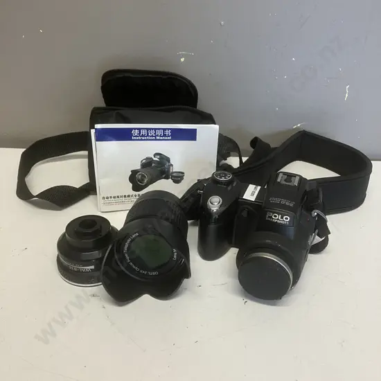 Assorted Camera Lenses & Polo Sharp Shot Camera