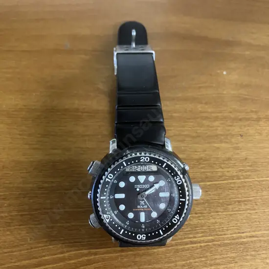 Seiko Men's Prospex Solar Duo Alarm Black Divers Watch