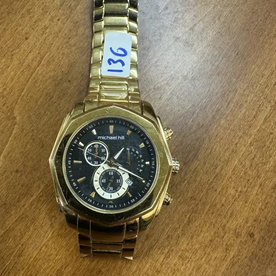 Michael Hill Men's Solar Chronograph Watch in Gold Tone Stainless Steel - Model 9393