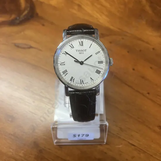 Tissot T109210 Silver Tone Black Leather Womens Swiss Watch