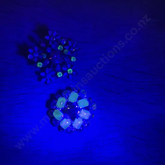 Pair of Vintage Uranium Glass Brooches