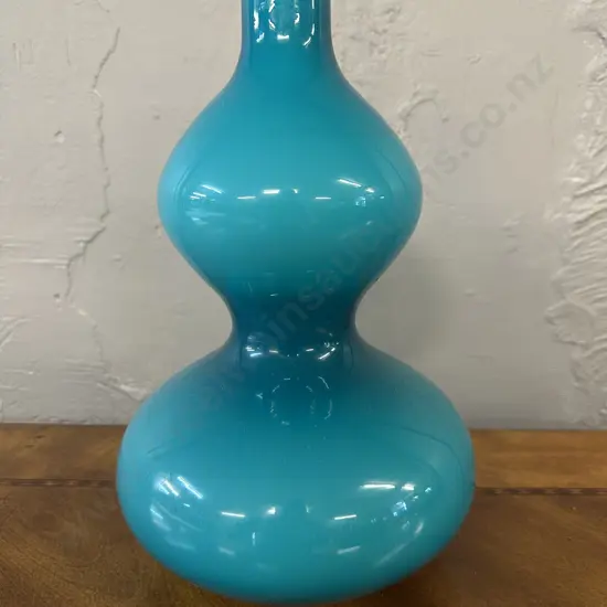Stunning Blue Double Gourd Glass Vase. H33cm