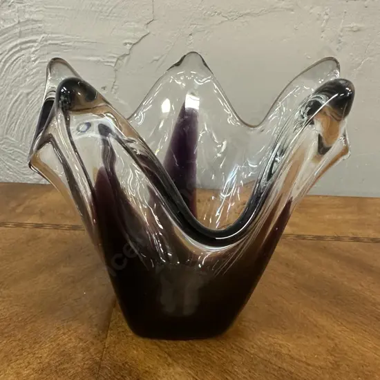 Mid Century Amethyst Art Glass Star Form Bowl H15cm.