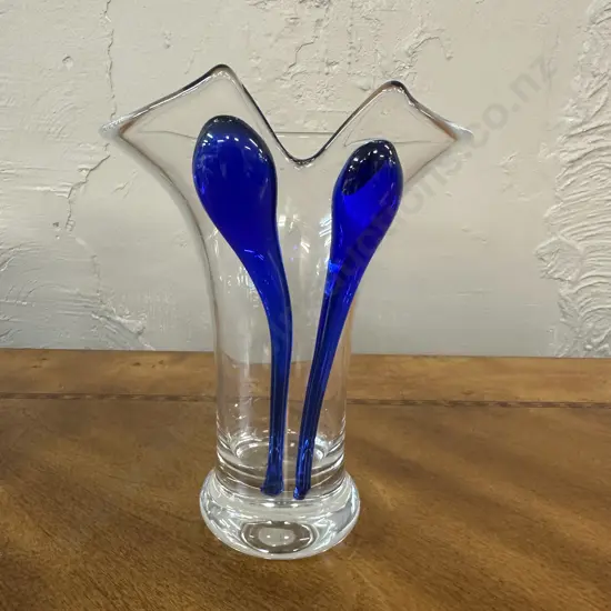 Vintage Krosno Flared Colbalt  Blue Glass Vase H20cm.
