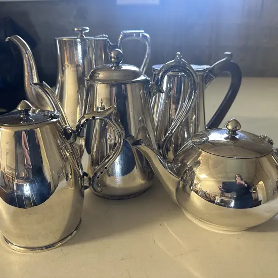 Assorted Vintage Silver Ware Coffee Pots & Teapot Including Waterhouse,Walker & Hall Etc