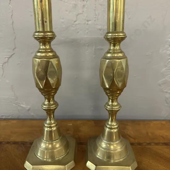 Pair Of Brass Candle Stick Holders H28cm.