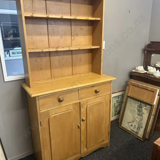 Antique New Zealand Kauri Welsh Dresser, 2 Piece. H196 W104 D44cm
