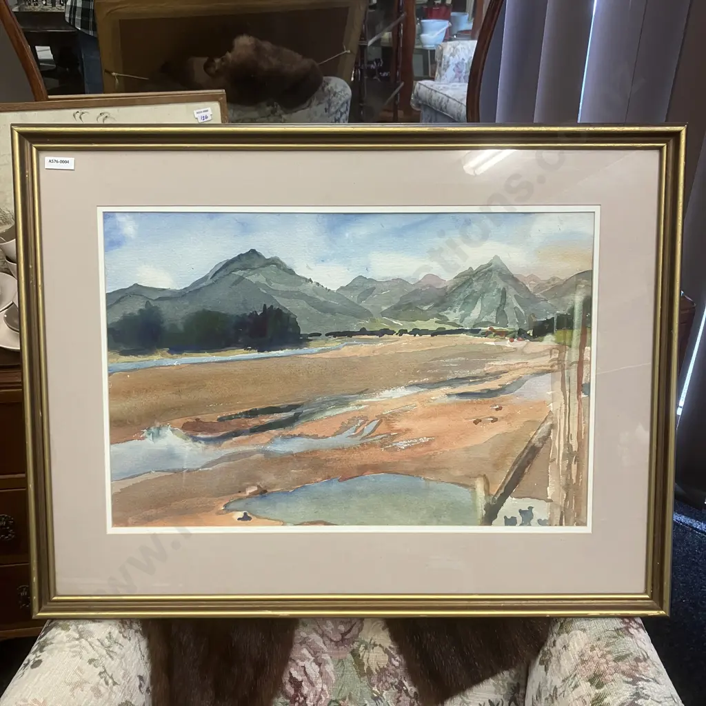 Framed Mountain Landscape Watercolour Signed Bottom Left. 54 x 72cm Image 1++