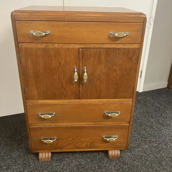 Art Deco Gentlemans' Lowboy, 3 Drawer, 2 Door, Original Handles. H88 W63 D42cm