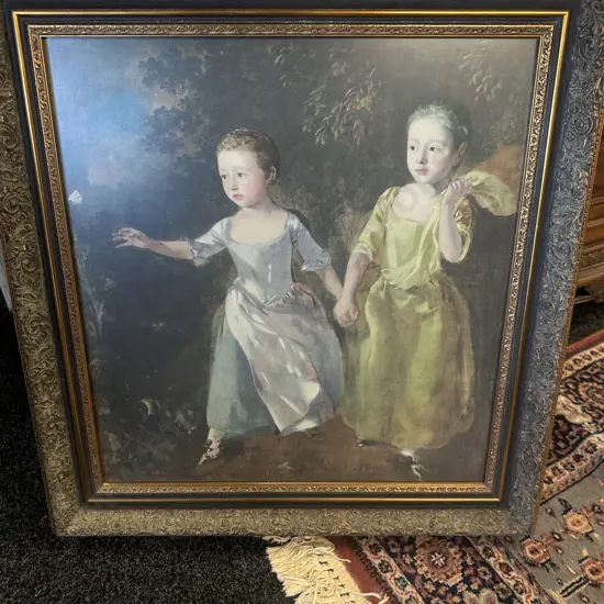 Gilt Framed Artwork Girls Holding Hands H75,W70cm.