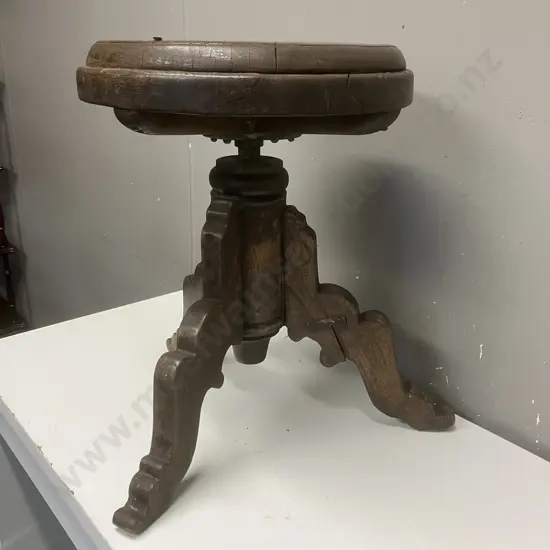 Antique Wooden Piano Stool With Spinning Adjustable Seat