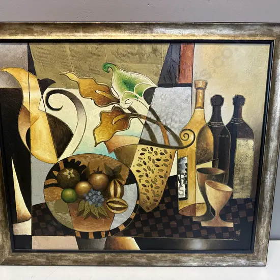 Gilt Framed Cubist Style Still Life Painting H60, W70cm.