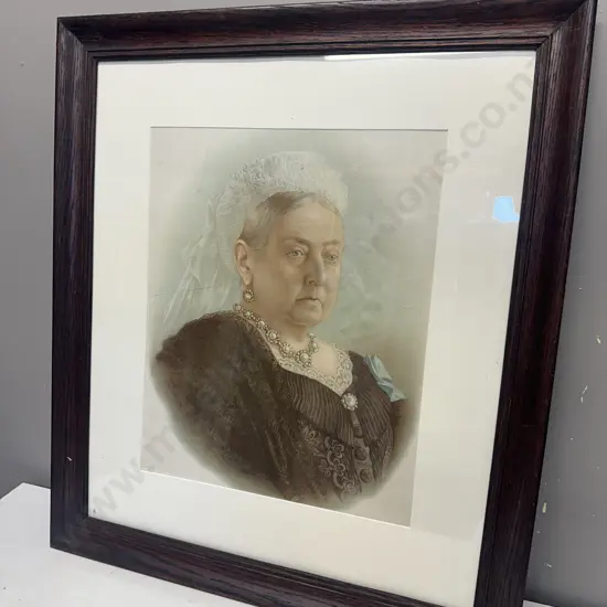 Vintage Oak Framed Portrait Of Queen Victoria H70,W61cm.