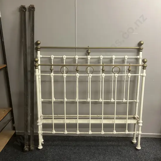 Antique Brass & Cream Bed Ends With Rails. W137cm