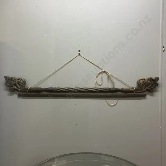 Vintage Oriental Wall Hanger With Carved Ends. L92cm